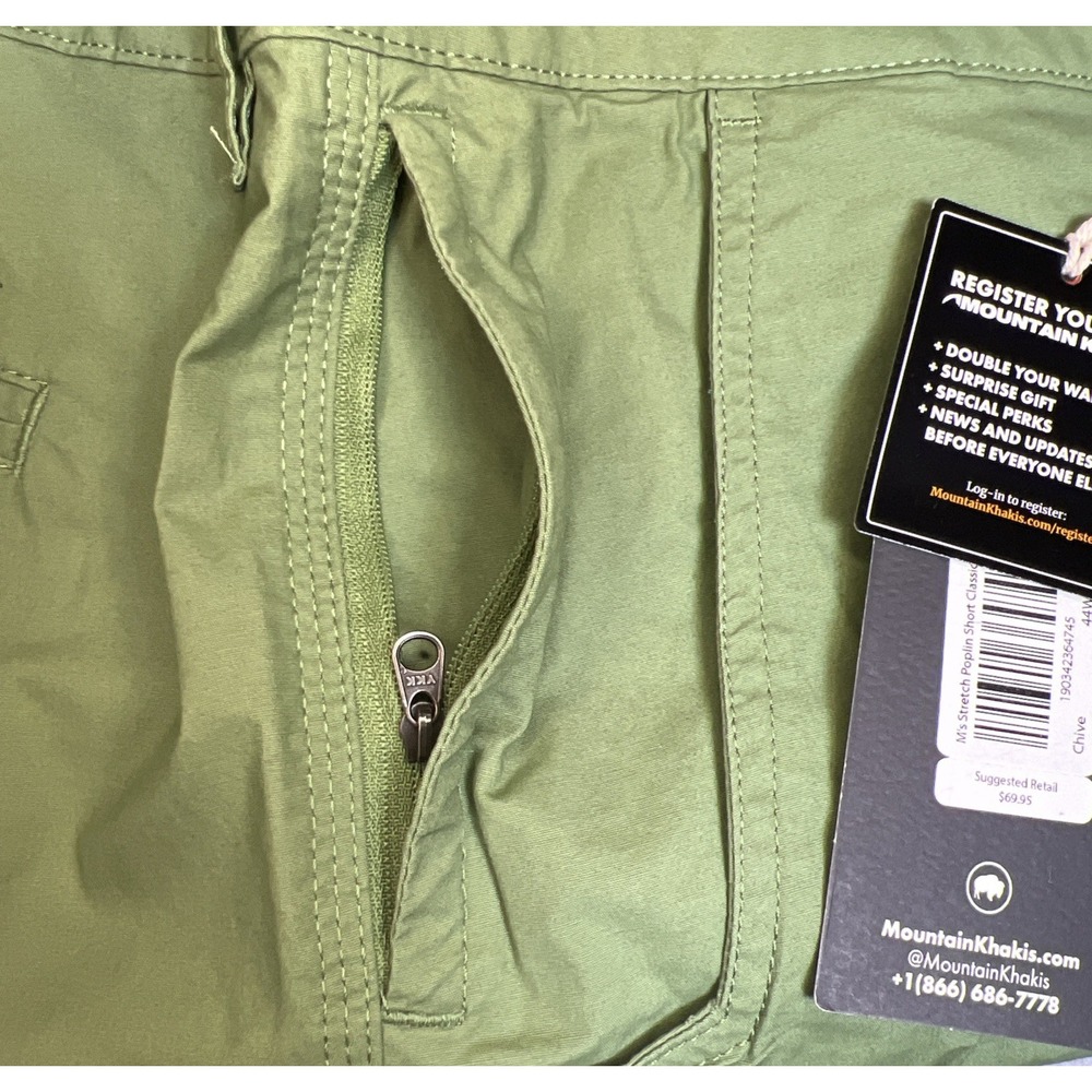 Mountain Khakis Men's  Stretch Poplin Shorts 44x8 Chive Classic Fit‎ Cotton NWT - Picture 8 of 15